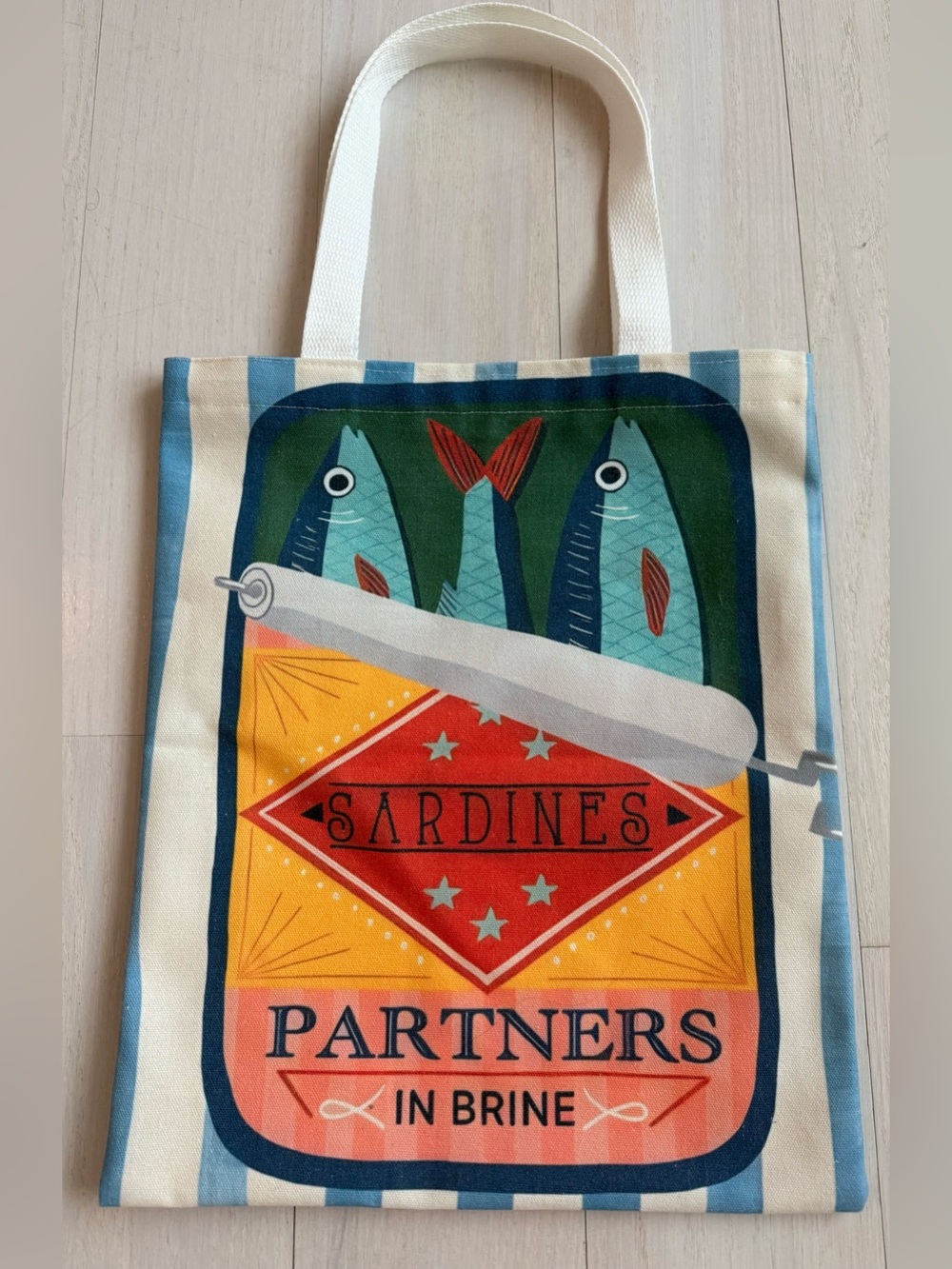 Sardines “Partners in Brine” Canvas Tote Bag Coastal Beach Market Bag New - Picture 2 of 3